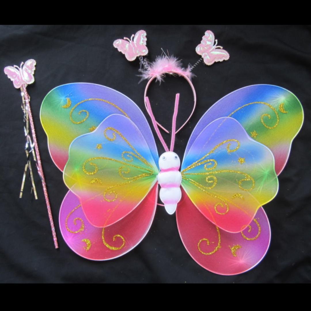 YB-3235 彩色蝴蝶雙層翅膀三件套